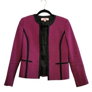 2/$18 9&Co Suit Separate Purple Pattern Tweed Collarless Open Front Blazer